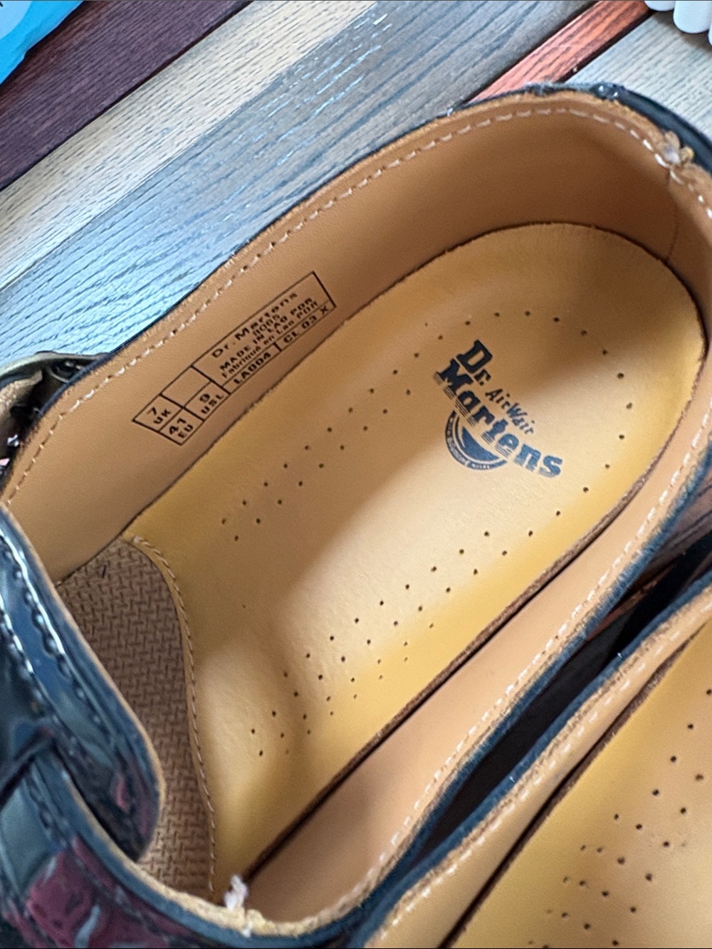 Dr. Martens Black Patent Mary Jane Shoes with Yellow Stitching - Picture 3 of 4